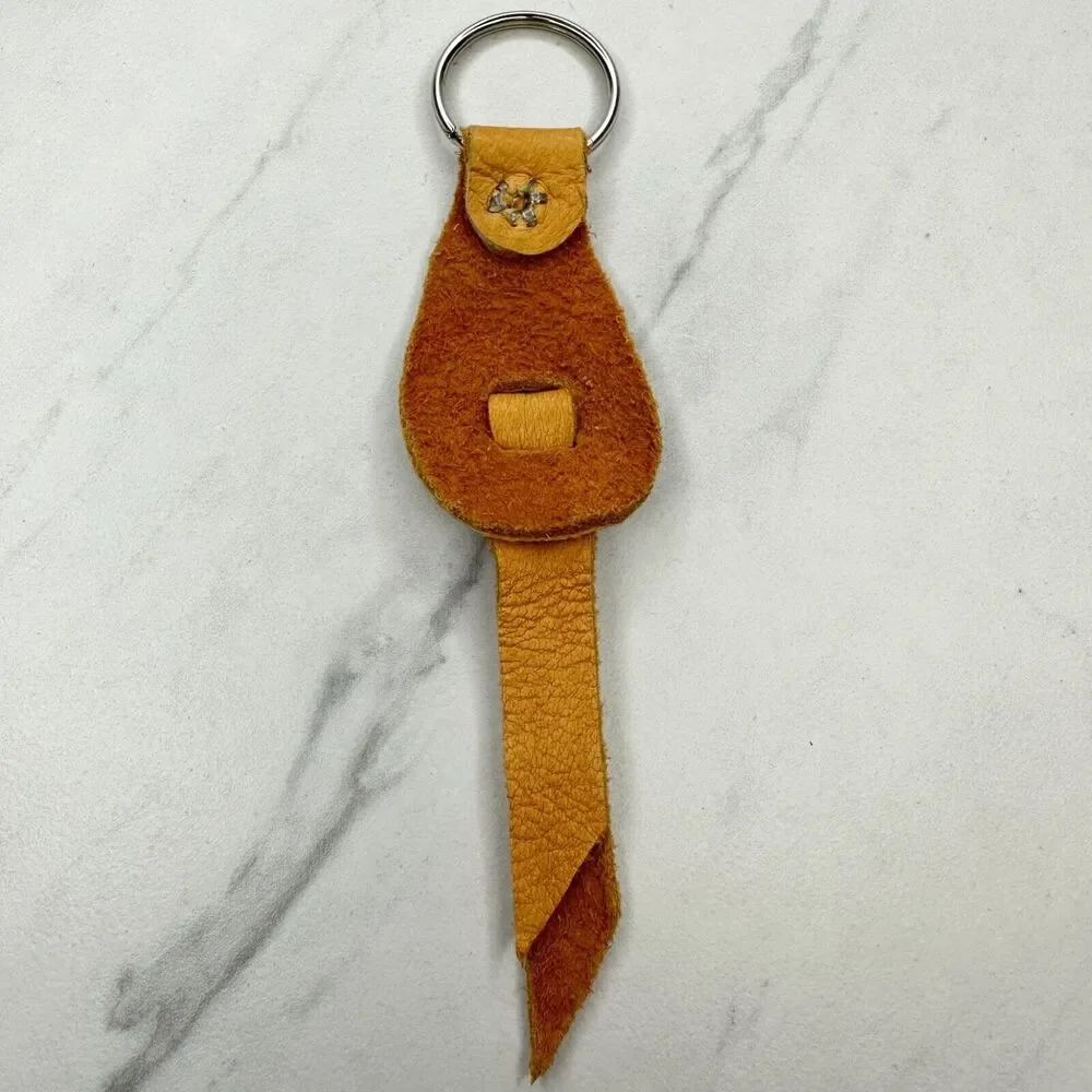 Soft Yellow Leather Fringe Western Boho Keychain Keyring